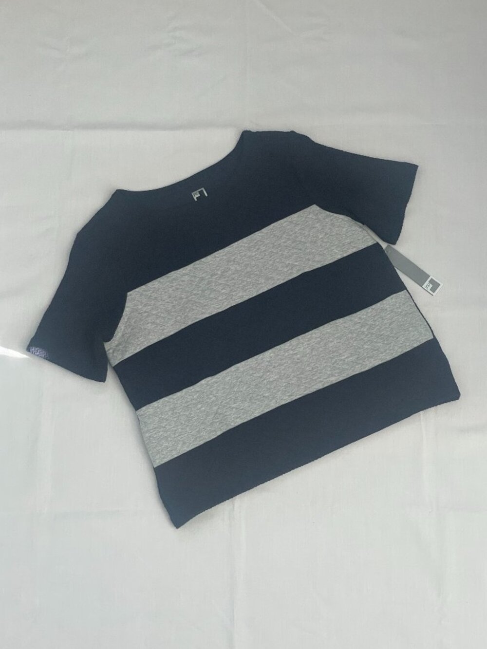 NWT JCPenney Brand short sleeve navy and gray striped top